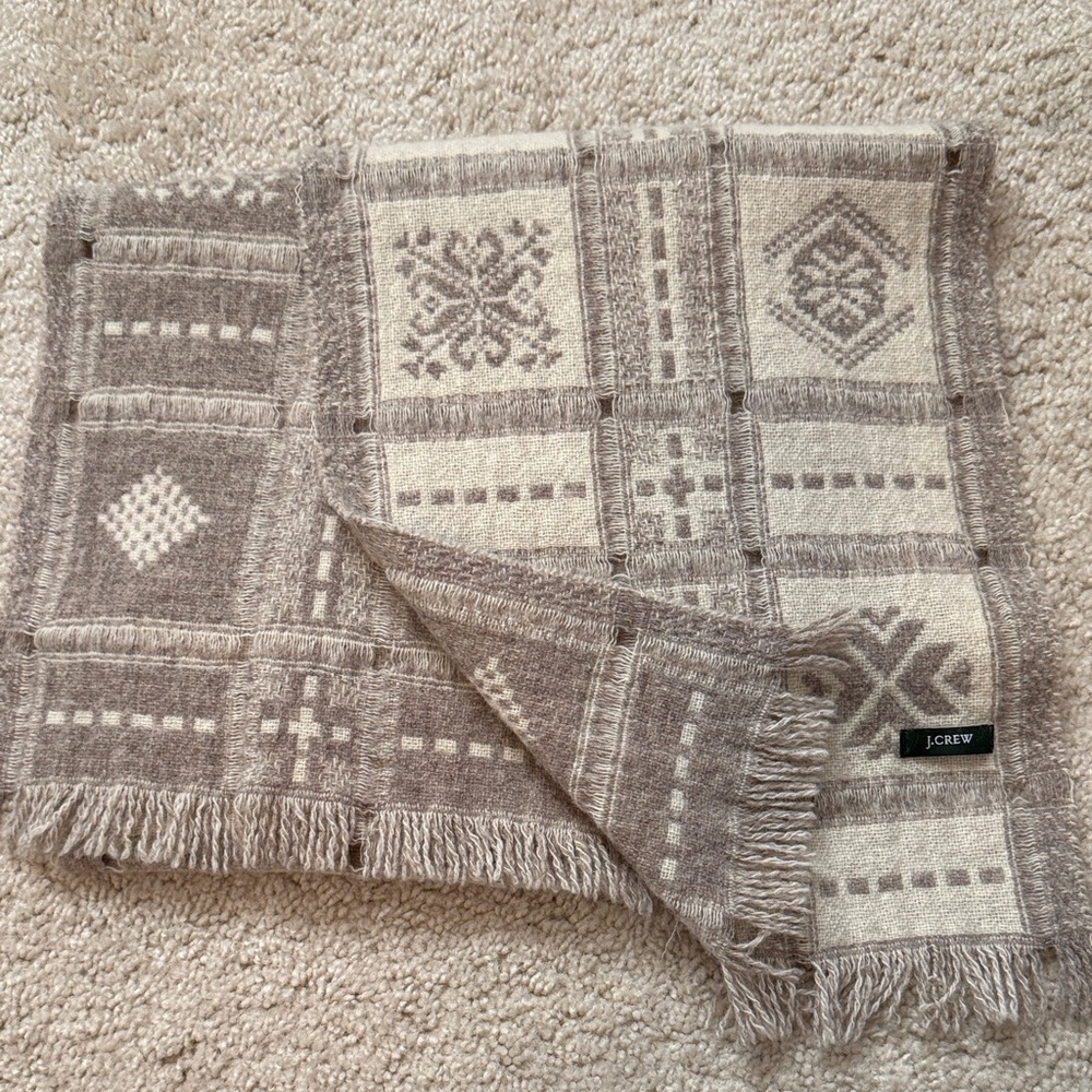 J. Crew Taupe and Ivory Geometric Scarf